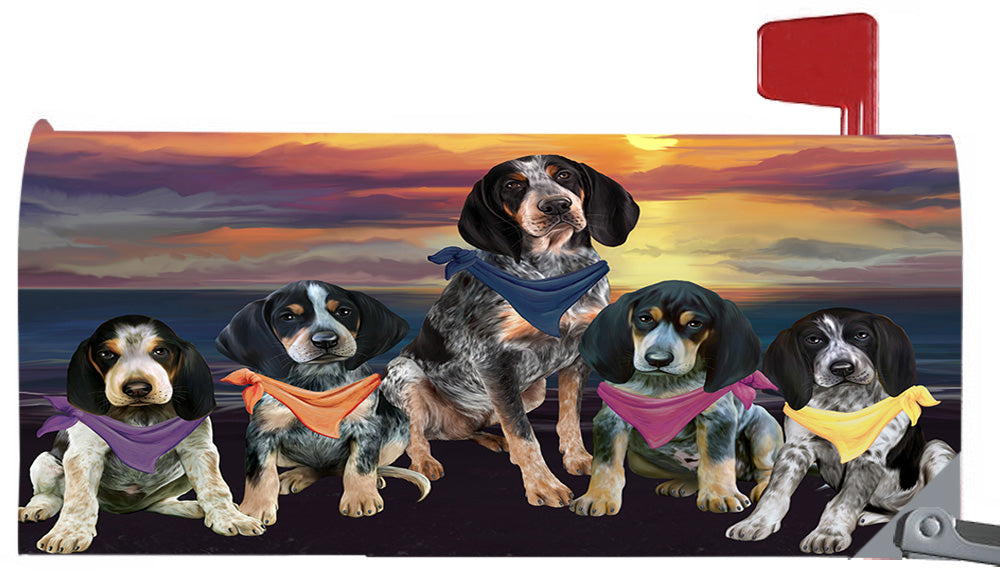 Family Sunset Portrait Bluetick Coonhound Dogs Magnetic Mailbox Cover MBC48453