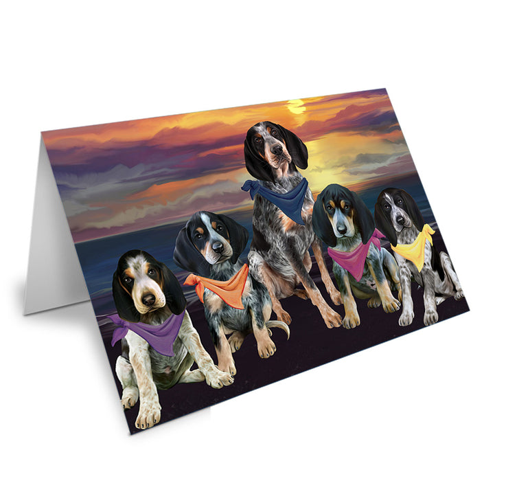 Family Sunset Portrait Bluetick Coonhounds Dog Handmade Artwork Assorted Pets Greeting Cards and Note Cards with Envelopes for All Occasions and Holiday Seasons GCD54743