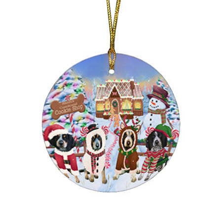 Holiday Gingerbread Cookie Shop Bluetick Coonhounds Dog Round Flat Christmas Ornament RFPOR56467