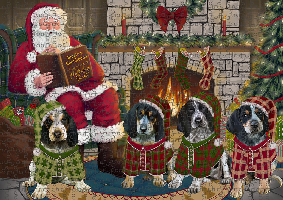 Christmas Cozy Holiday Tails Bluetick Coonhounds Dog Puzzle with Photo Tin PUZL88624