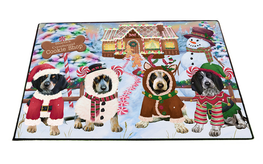 Holiday Gingerbread Cookie Shop Bluetick Coonhounds Dog Floormat FLMS53157