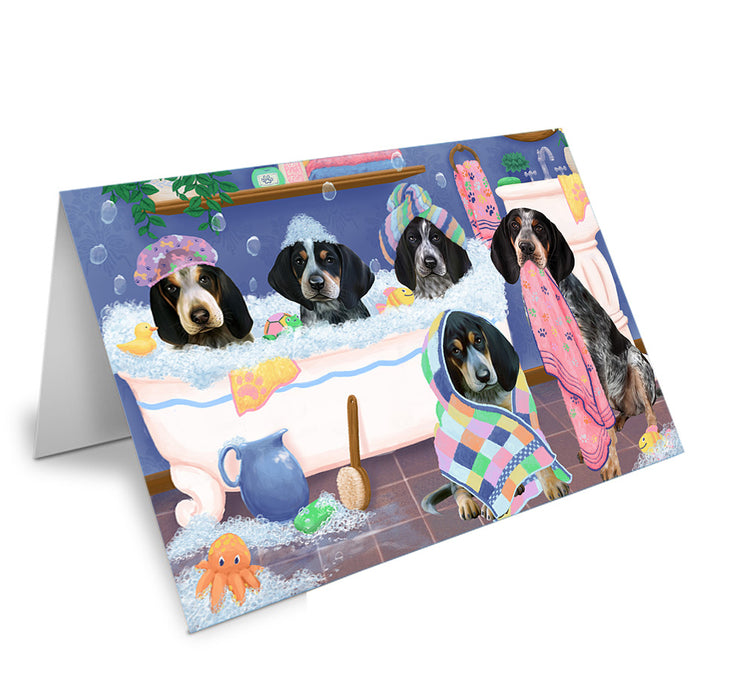 Rub A Dub Dogs In A Tub Bluetick Coonhounds Dog Handmade Artwork Assorted Pets Greeting Cards and Note Cards with Envelopes for All Occasions and Holiday Seasons GCD74822