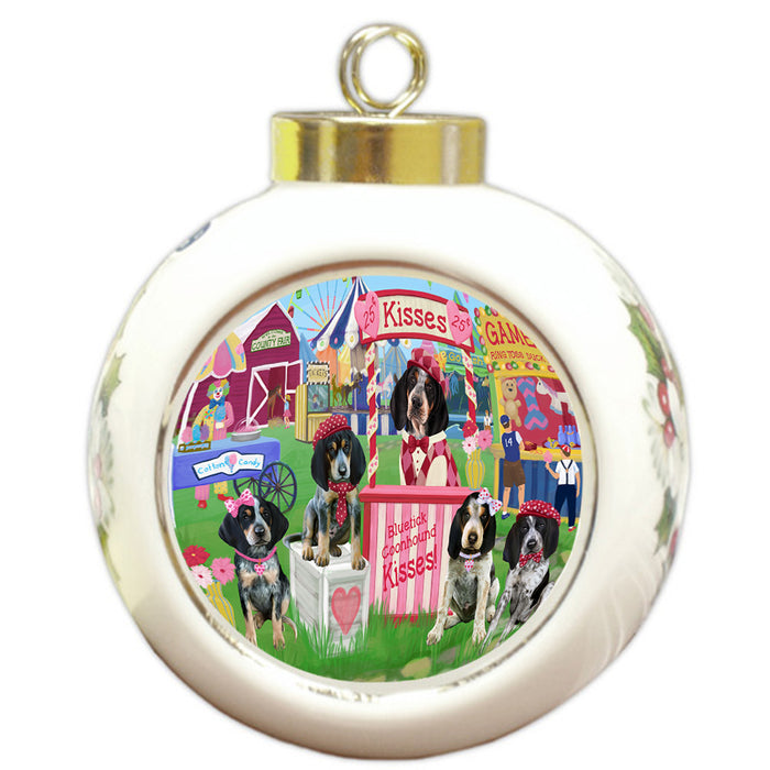 Carnival Kissing Booth Bluetick Coonhounds Dog Round Ball Christmas Ornament RBPOR56252