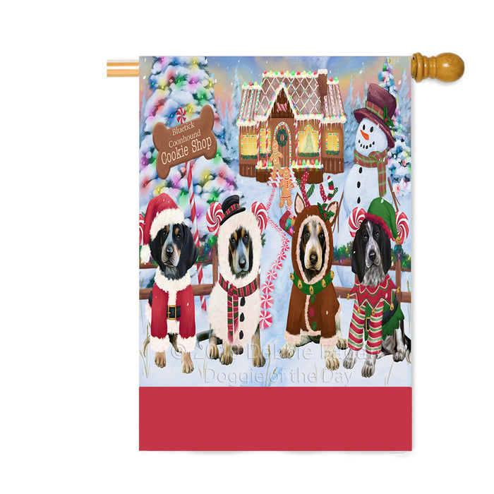 Personalized Holiday Gingerbread Cookie Shop Bluetick Coonhound Dogs Custom House Flag FLG-DOTD-A59241