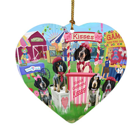 Carnival Kissing Booth Bluetick Coonhounds Dog Heart Christmas Ornament HPOR56252