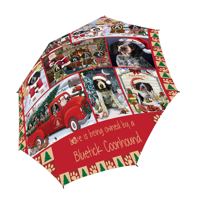 Love is Being Owned Christmas Bluetick Coonhound Dogs Semi-Automatic Foldable Umbrella