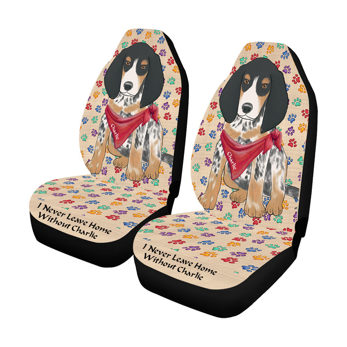 Personalized I Never Leave Home Paw Print Bluetick Coonhound Dogs Pet Front Car Seat Cover (Set of 2)