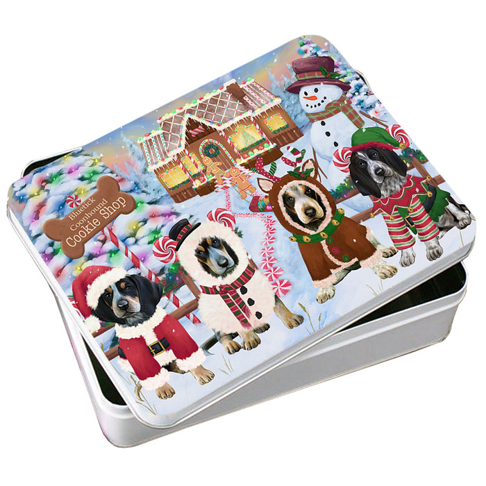 Holiday Gingerbread Cookie Shop Bluetick Coonhounds Dog Photo Storage Tin PITN56173