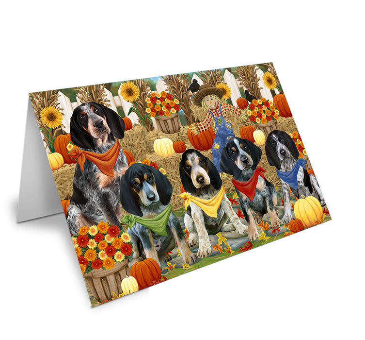 Fall Festive Gathering Bluetick Coonhounds Dog with Pumpkins Handmade Artwork Assorted Pets Greeting Cards and Note Cards with Envelopes for All Occasions and Holiday Seasons GCD55907