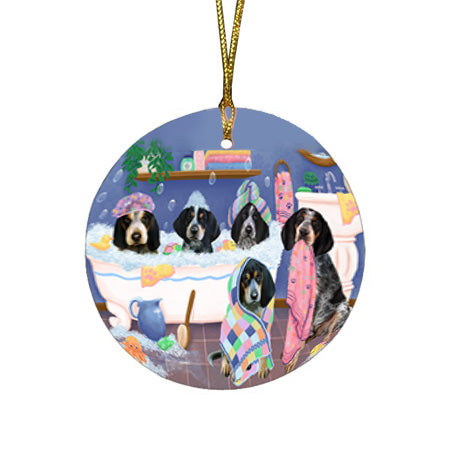 Rub A Dub Dogs In A Tub Bluetick Coonhounds Dog Round Flat Christmas Ornament RFPOR57125