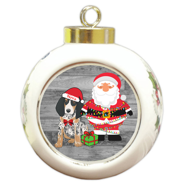 Custom Personalized Bluetick Coonhound Dog With Santa Wrapped in Light Christmas Round Ball Ornament