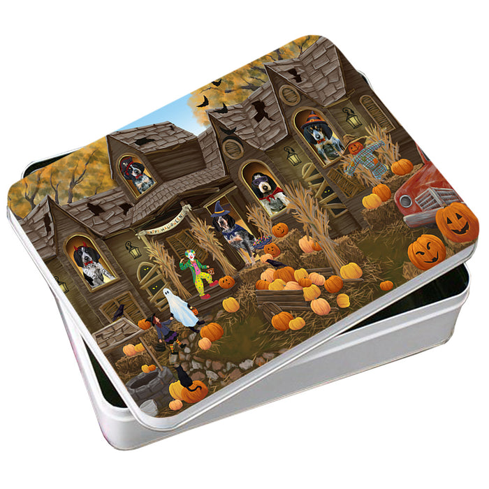 Haunted House Halloween Trick or Treat Bluetick Coonhounds Dog Photo Storage Tin PITN52847