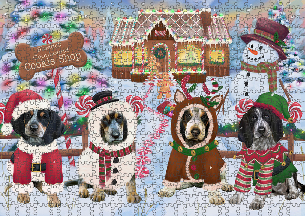 Holiday Gingerbread Cookie Shop Bluetick Coonhounds Dog Puzzle with Photo Tin PUZL92648