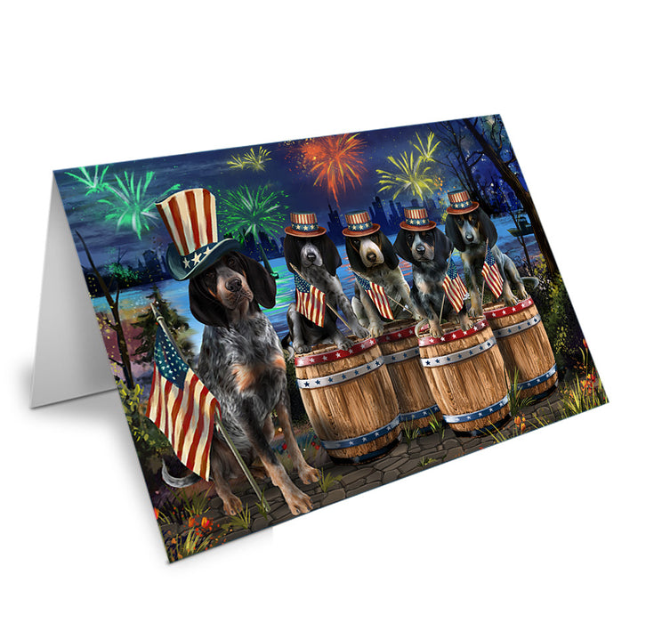 4th of July Independence Day Fireworks Bluetick Coonhounds at the Lake Handmade Artwork Assorted Pets Greeting Cards and Note Cards with Envelopes for All Occasions and Holiday Seasons GCD57083