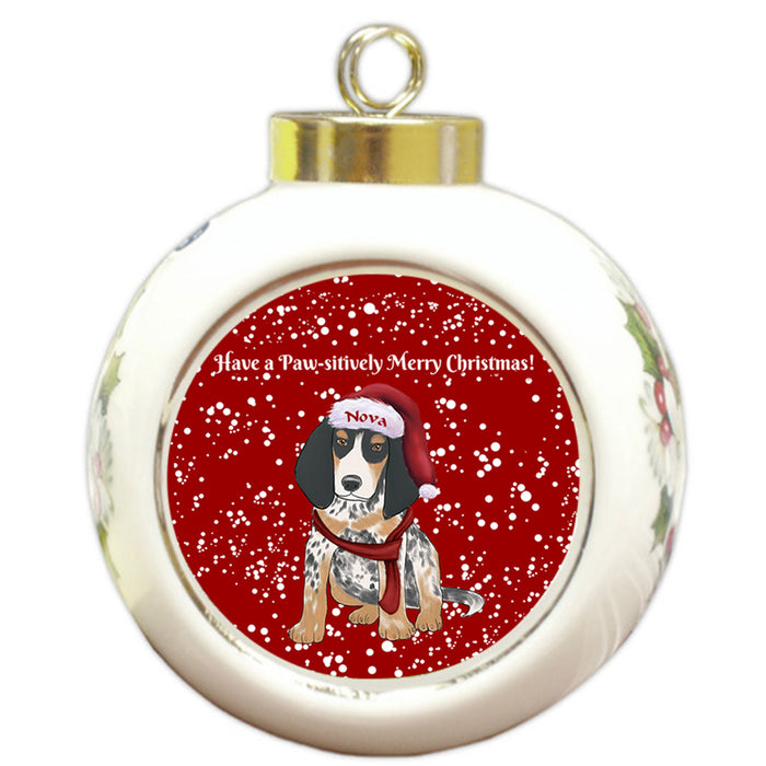 Custom Personalized Pawsitively Bluetick Coonhound Dog Merry Christmas Round Ball Ornament
