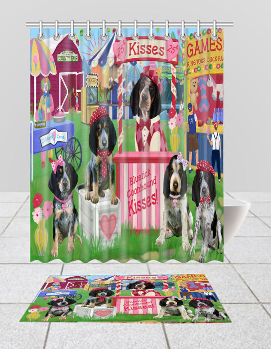 Carnival Kissing Booth Bluetick Coonhound Dogs  Bath Mat and Shower Curtain Combo