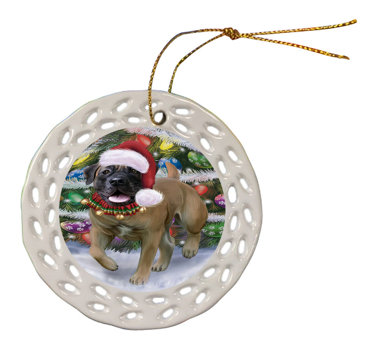 Chistmas Trotting in the Snow Boerboel Dog Doily Ornament DPOR59139