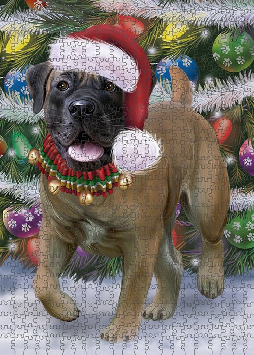 Chistmas Trotting in the Snow Boerboel Dog Portrait Jigsaw Puzzle for Adults Animal Interlocking Puzzle Game Unique Gift for Dog Lover's with Metal Tin Box PZL951