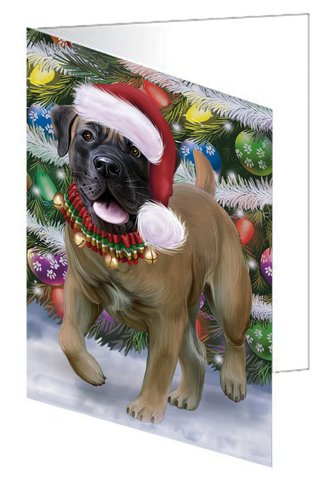 Chistmas Trotting in the Snow Boerboel Dog Handmade Artwork Assorted Pets Greeting Cards and Note Cards with Envelopes for All Occasions and Holiday Seasons
