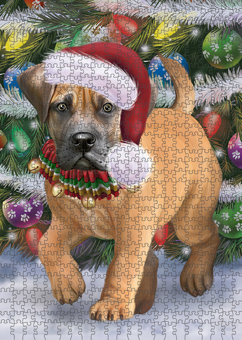 Chistmas Trotting in the Snow Boerboel Dog Portrait Jigsaw Puzzle for Adults Animal Interlocking Puzzle Game Unique Gift for Dog Lover's with Metal Tin Box PZL952