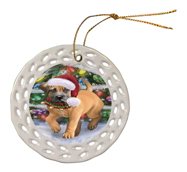 Chistmas Trotting in the Snow Boerboel Dog Doily Ornament DPOR59140