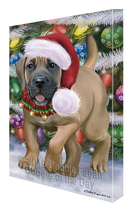 Chistmas Trotting in the Snow Boerboel Dog Canvas Wall Art - Premium Quality Ready to Hang Room Decor Wall Art Canvas - Unique Animal Printed Digital Painting for Decoration CVS658