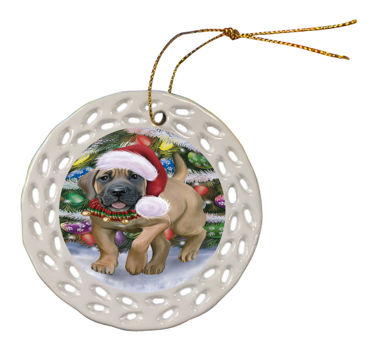 Chistmas Trotting in the Snow Boerboel Dog Doily Ornament DPOR59141