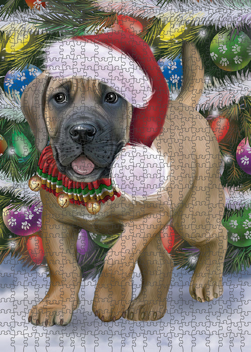 Chistmas Trotting in the Snow Boerboel Dog Portrait Jigsaw Puzzle for Adults Animal Interlocking Puzzle Game Unique Gift for Dog Lover's with Metal Tin Box PZL953