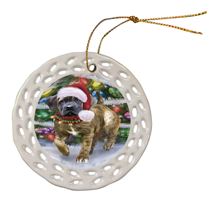 Chistmas Trotting in the Snow Boerboel Dog Doily Ornament DPOR59142