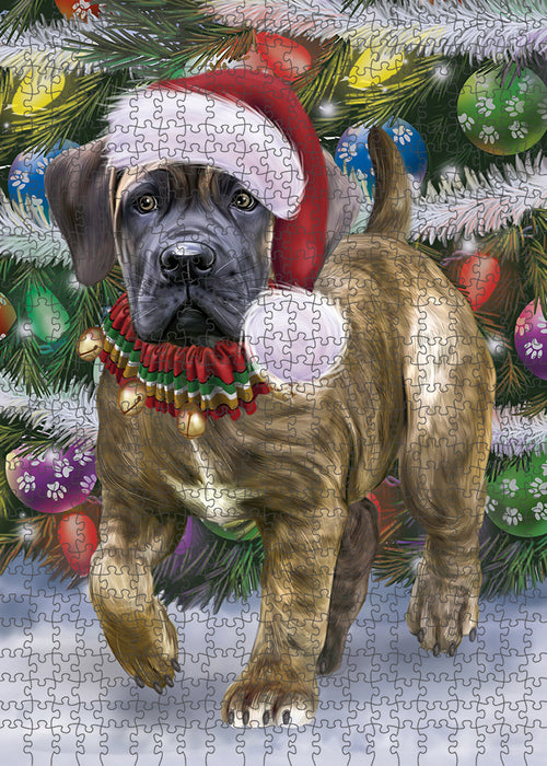 Chistmas Trotting in the Snow Boerboel Dog Portrait Jigsaw Puzzle for Adults Animal Interlocking Puzzle Game Unique Gift for Dog Lover's with Metal Tin Box PZL954