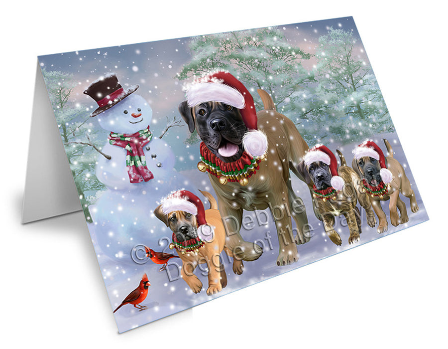 Christmas Running Family Boerboel Dogs Handmade Artwork Assorted Pets Greeting Cards and Note Cards with Envelopes for All Occasions and Holiday Seasons