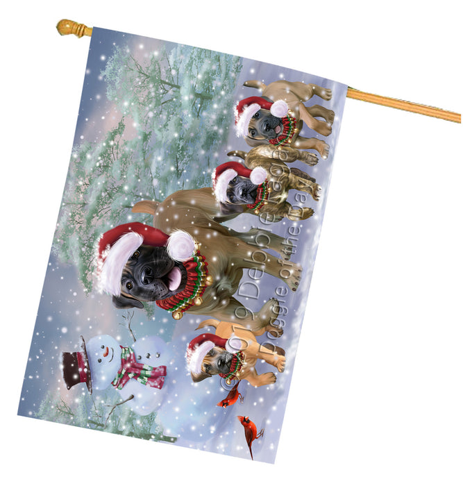 Christmas Running Family Boerboel Dogs House Flag Outdoor Decorative Double Sided Pet Portrait Weather Resistant Premium Quality Animal Printed Home Decorative Flags 100% Polyester