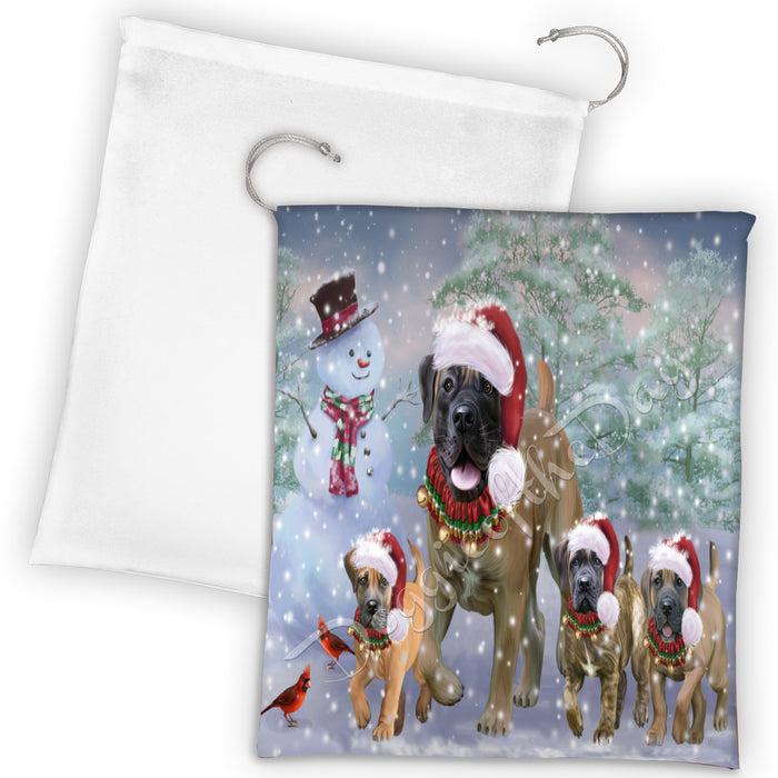 Christmas Running Fammily Boerboel Dogs Drawstring Laundry or Gift Bag LGB48207