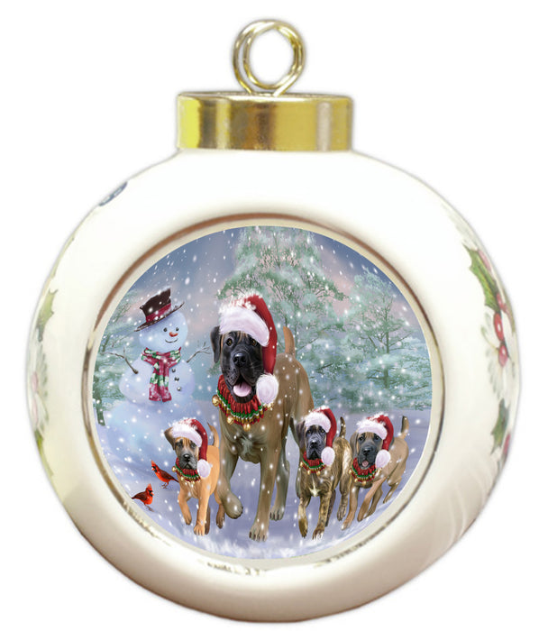 Christmas Running Family Boerboel Dogs Round Ball Christmas Ornament Pet Decorative Hanging Ornaments for Christmas X-mas Tree Decorations - 3" Round Ceramic Ornament
