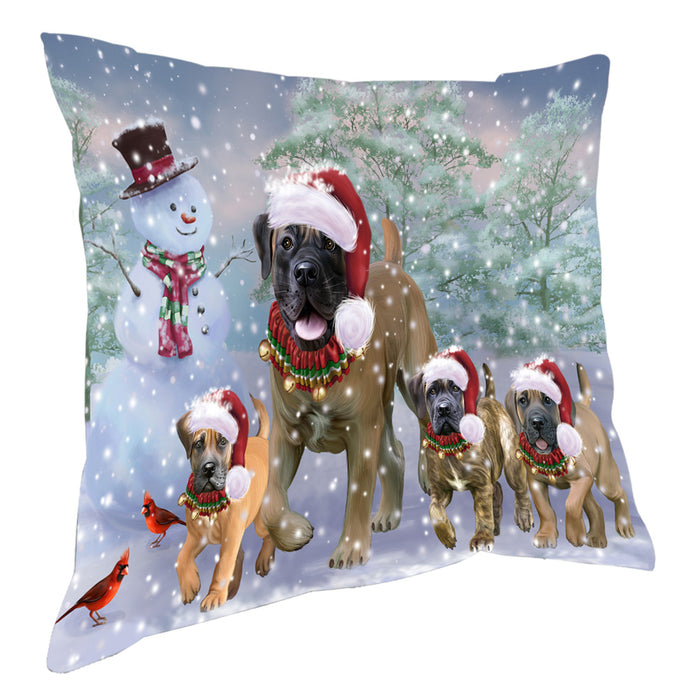 Christmas Running Family Boerboel Dogs Pillow with Top Quality High-Resolution Images - Ultra Soft Pet Pillows for Sleeping - Reversible & Comfort - Ideal Gift for Dog Lover - Cushion for Sofa Couch Bed - 100% Polyester