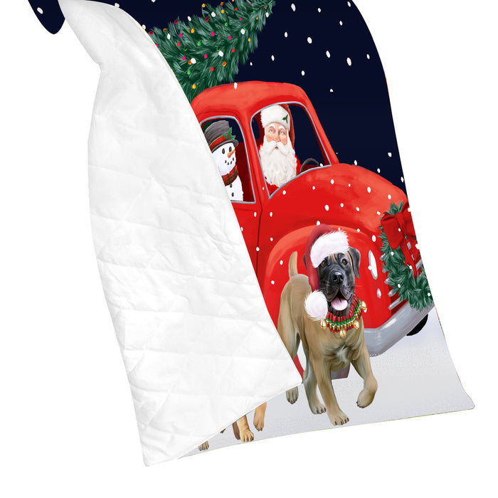 Christmas Express Delivery Red Truck Running Boerboel Dogs Lightweight Soft Bedspread Coverlet Bedding Quilt QUILT59816