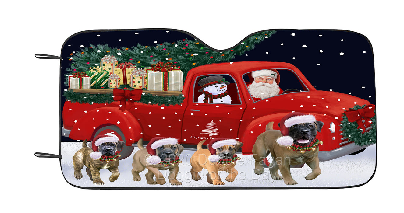 Christmas Express Delivery Red Truck Running Boerboel Dog Car Sun Shade Cover Curtain