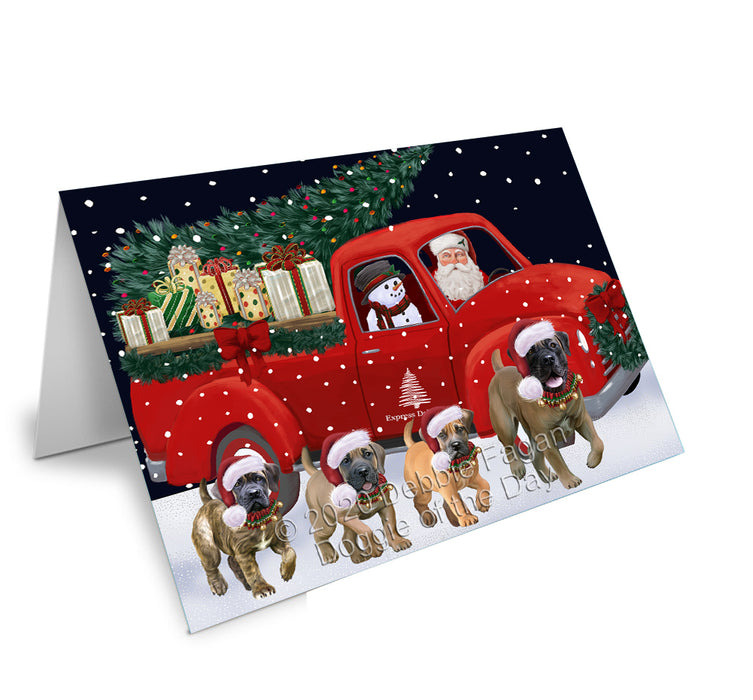 Christmas Express Delivery Red Truck Running Boerboel Dogs Handmade Artwork Assorted Pets Greeting Cards and Note Cards with Envelopes for All Occasions and Holiday Seasons GCD75080