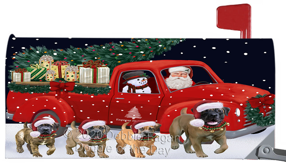 Christmas Express Delivery Red Truck Running Boerboel Dog Magnetic Mailbox Cover Both Sides Pet Theme Printed Decorative Letter Box Wrap Case Postbox Thick Magnetic Vinyl Material