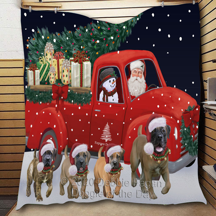 Christmas Express Delivery Red Truck Running Boerboel Dogs Lightweight Soft Bedspread Coverlet Bedding Quilt QUILT59816