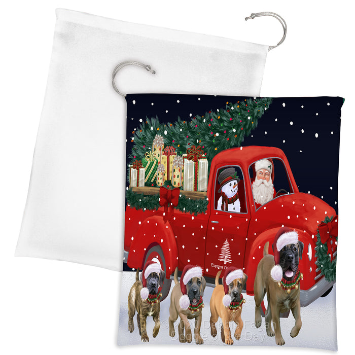 Christmas Express Delivery Red Truck Running Boerboel Dogs Drawstring Laundry or Gift Bag LGB48882