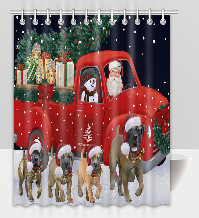 Christmas Express Delivery Red Truck Running Boerboel Dogs Shower Curtain Bathroom Accessories Decor Bath Tub Screens