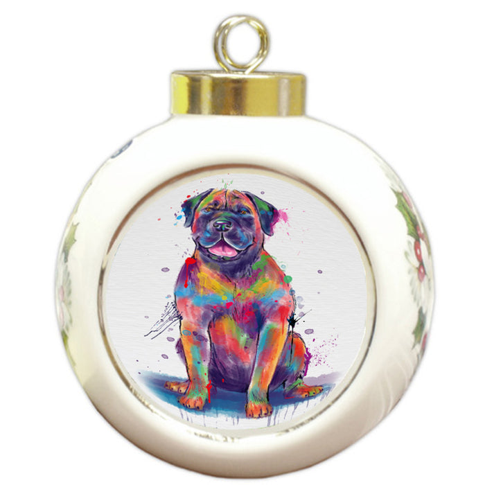 Watercolor Boerboel Dog Round Ball Christmas Ornament RBPOR58758