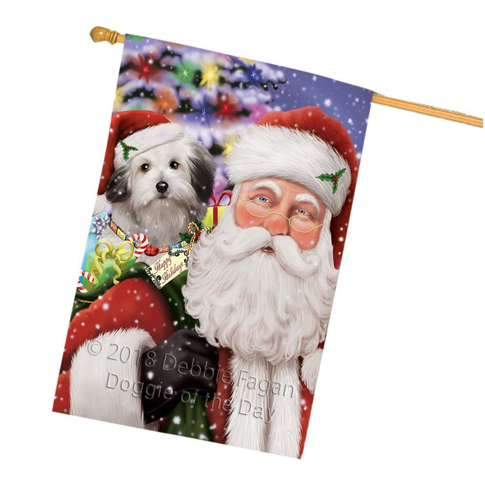 Santa Carrying Bolognese Dog and Christmas Presents House Flag FLG55919