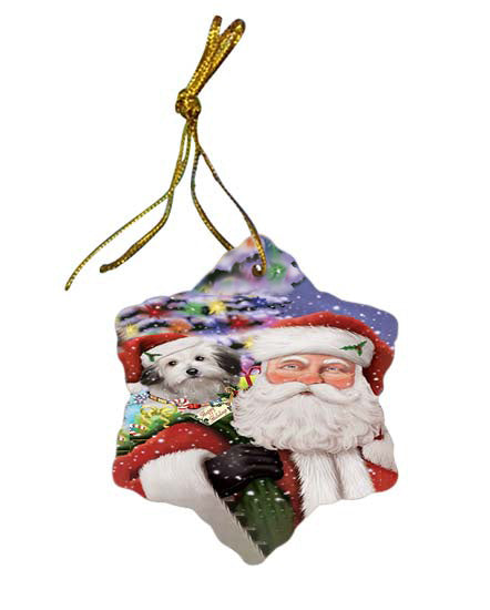 Santa Carrying Bolognese Dog and Christmas Presents Star Porcelain Ornament SPOR55846