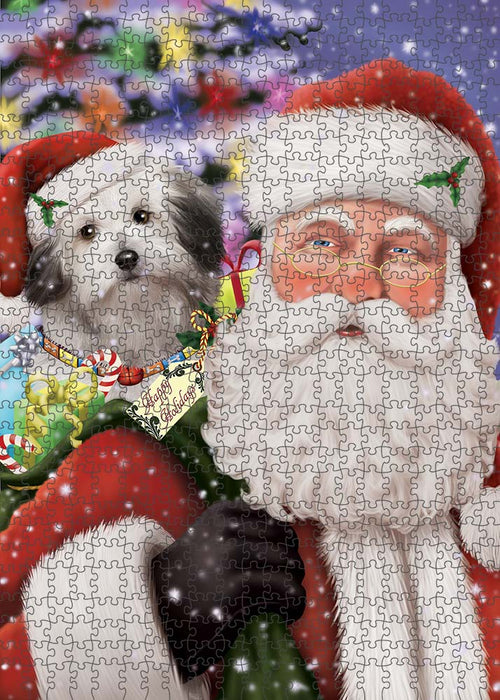 Santa Carrying Bolognese Dog and Christmas Presents Puzzle with Photo Tin PUZL90164