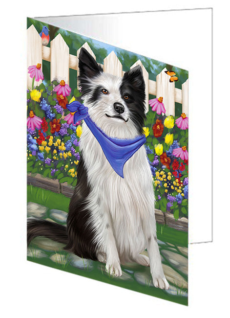 Spring Floral Border Collie Dog Handmade Artwork Assorted Pets Greeting Cards and Note Cards with Envelopes for All Occasions and Holiday Seasons GCD53438