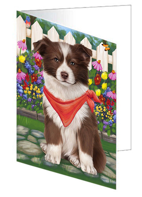 Spring Floral Border Collie Dog Handmade Artwork Assorted Pets Greeting Cards and Note Cards with Envelopes for All Occasions and Holiday Seasons GCD53429