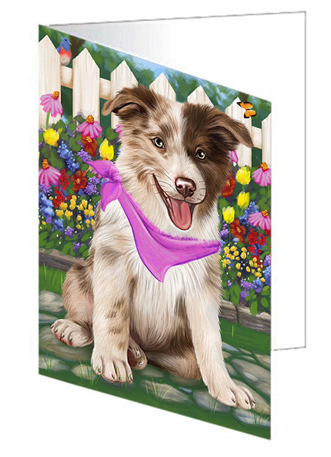 Spring Floral Border Collie Dog Handmade Artwork Assorted Pets Greeting Cards and Note Cards with Envelopes for All Occasions and Holiday Seasons GCD53432