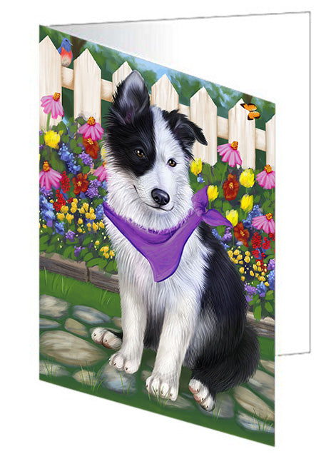 Spring Floral Border Collie Dog Handmade Artwork Assorted Pets Greeting Cards and Note Cards with Envelopes for All Occasions and Holiday Seasons GCD53435